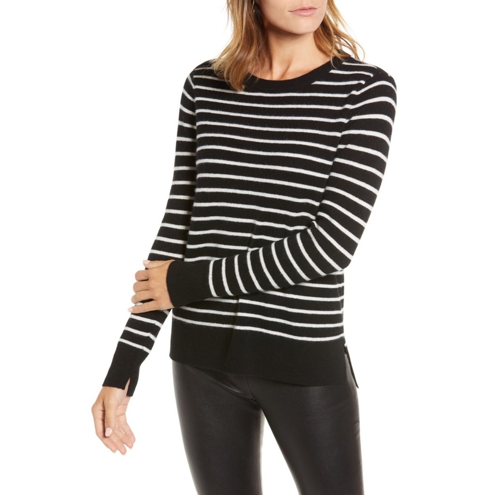Halogen black and white striped cashmere sweater